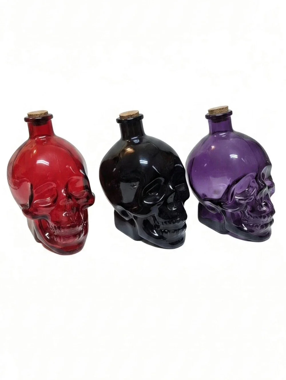 Glass Skull Bottle Apothecary Jar Vodka Decanters Set Of 3